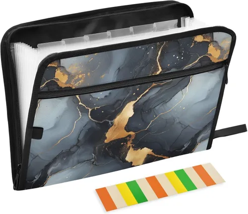 Vista 12 de Carpeta de archivos expandible repelente al agua de mármol azul con 13 bolsillos, organizador de acordeón con bolsillo frontal con cremallera