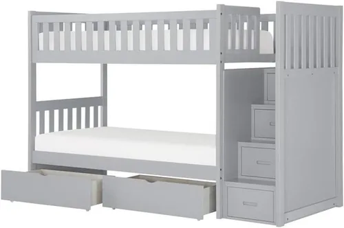 Vista 4 de Pemberly Row Litera de madera reversible de 97 pulgadas con caja de almacenamiento, color gris