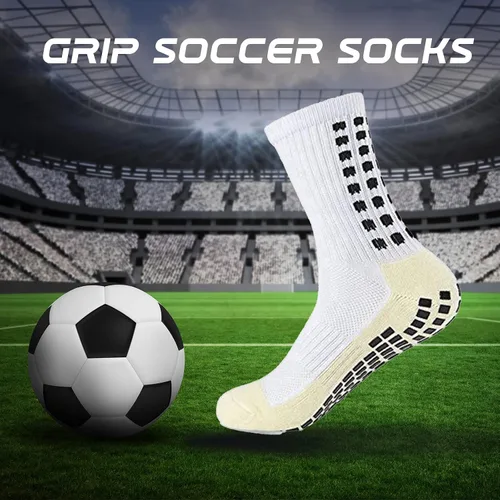 Vista 4 de Calcetines de fútbol para hombre almohadillas antideslizantes de agarre para fútbol baloncesto calcetines de agarre deportivo 4 pares B0BDF3FTVL