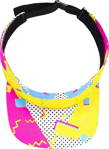 Vista 4 de Cindeer Sombrero deportivo de neón de los años 80 para mujeres y hombres, visera de neón, gorra de nailon ajustable retro para fiestas de los años