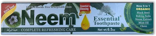 Vista 2 de Essential Palace Neem Pasta de dientes esencial 5 en 1 sin flúor [Paquete de 6, color blanco, 6.5 onzas]