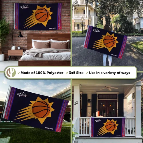 Vista 3 de Desert Cactus Bandera de los Phoenix Suns NBA 100% poliéster para interiores y exteriores, 3 x 5 pies, banderas del equipo de la Asociación Nacional