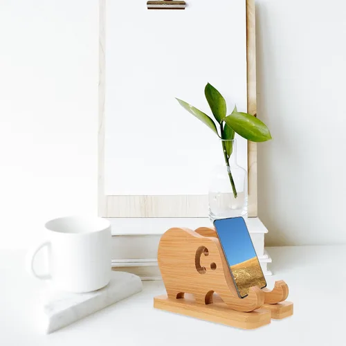 Vista 5 de UKCOCO Soporte de almohada de bambú de madera para teléfono Soporte de teléfono de elefante Soporte de teléfono Base de soporte de teléfono de bambú