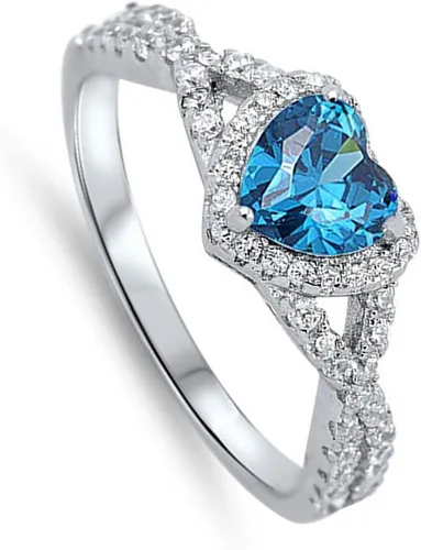Vista 2 de Anillo de compromiso de plata esterlina con diseño de corazón y halo