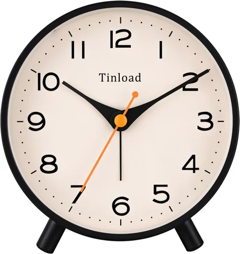 Vista 11 de Tinload Reloj despertador analógico retro antiguo de 4.5 pulgadas, funciona con pilas, pequeño reloj silencioso de mesita de noche, iluminado bajo