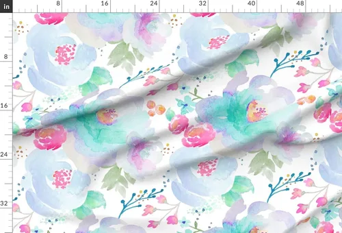 Vista 2 de Spoonflower Tela – Floración floral azul púrpura rosa acuarela floral estampado en tela de gasa cuarto gordo – costura moda vestidos decoración