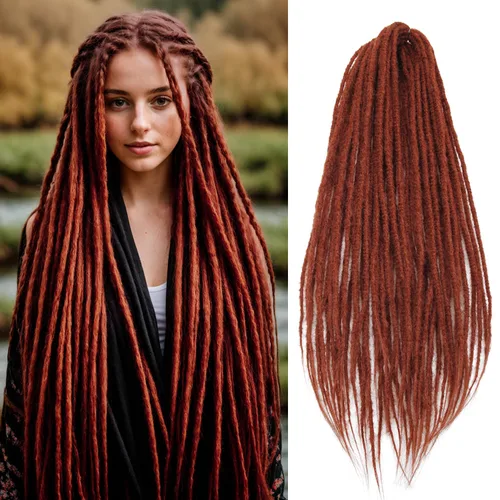 Vista 21 de 20 hebras de 24 pulgadas, extensiones de rastas color burdeos, rastas de cabello de ganchillo para mujer, hechas a mano, suaves, trenzas de cabello
