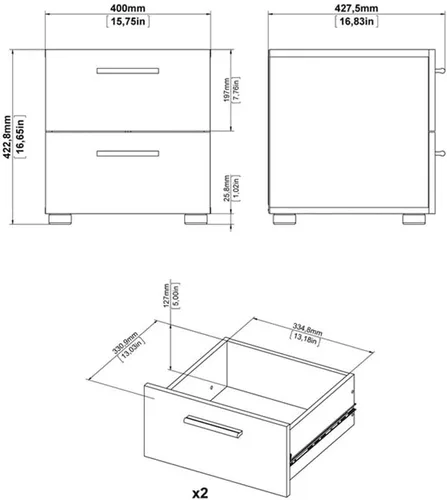 Vista 5 de Juego contemporáneo de 2 piezas para dormitorio con 2 cajones fácil de montar en trufa