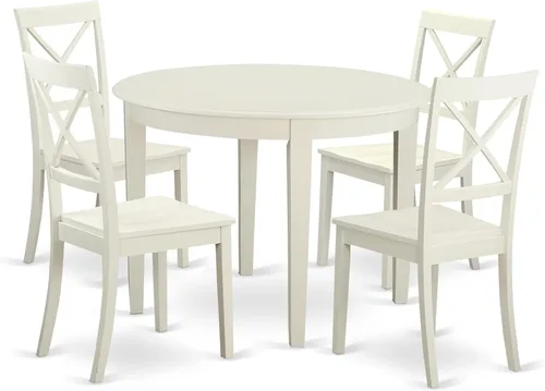 Vista 8 de East West Furniture BOST5-CAP-C - Juego de comedor de 5 piezas para 4 personas, incluye una mesa de cocina redonda y 4 sillas de comedor de tela