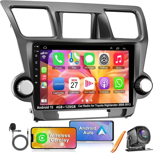Vista 9 de Android 13 Radio estéreo para automóvil para Toyota Sienna 2004-2010, Carplay inalámbrico y Android Auto con 4G+64G soporte Bluetooth/Control de 9