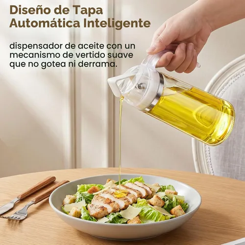Vista 3 de Marbrasse Dispensador de aceite para cocina, botella de aceite de vidrio a prueba de fugas de 20 oz/20.3 fl oz con tapa abatible automática 1 pieza