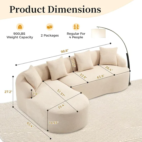 Vista 2 de Sofá modular curvado de 98.8 pulgadas con diván, sofá en forma de L, sofá deshuesado en forma de L para sala de estar, tela de felpilla de grano