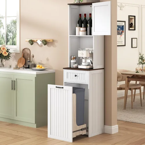 Vista 8 de Gitua - Gabinete de basura basculante independiente, gabinete de cocina a prueba de mascotas con cesta de lavandería y tabla de cortar, estación