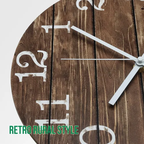 Vista 6 de Reloj de pared de 12 pulgadas de imitación de madera, silencioso, sin tictac, para interiores, reloj redondo marrón decorativo, rústico