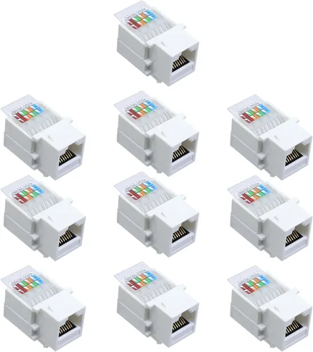 Vista 5 de Antrader Paquete de 10 adaptadores de conector RJ45 Cat6 Keystone Jack para placa de pared, cable LAN Ethernet de red de Internet