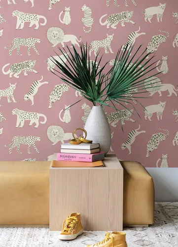 Vista 3 de Leah Duncan Papel tapiz autoadhesivo de gatito rosa Rosado