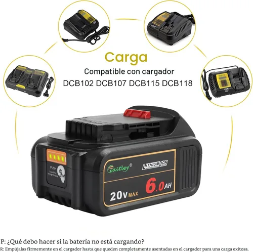 Vista 5 de waitley Batería de repuesto de 20 V 6.0 A compatible con herramientas eléctricas inalámbricas Dewalt DCB200 DCD DCF DCG Series