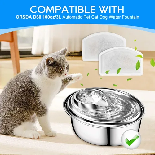 Vista 2 de Filtro de fuente de agua para gatos, paquete de 10 filtros de repuesto compatibles con ORSDA D60 100 oz/3L fuente automática para gatos y mascotas