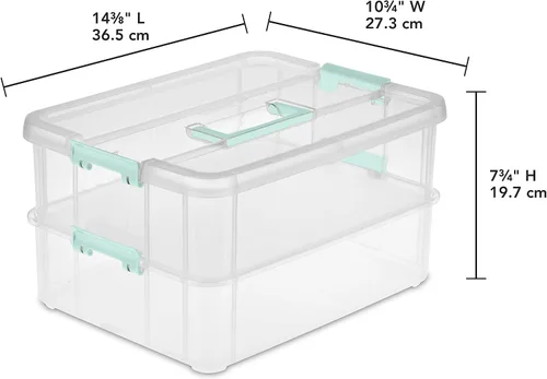 Vista 2 de Sterilite Stack and Carry - Caja de mango de 2 capas, contenedor de almacenamiento pequeño de plástico apilable con tapa de pestillo, contenedor