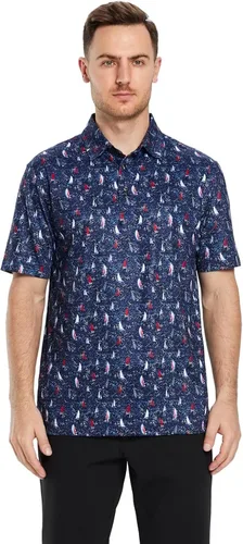 Vista 2 de Camisas polo de golf para hombre, manga corta, a rayas, de rendimiento, absorben la humedad, ajuste seco