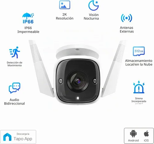 Vista 2 de Tapo TP-Link - Cámara de seguridad 2K con cable para exteriores, IP66