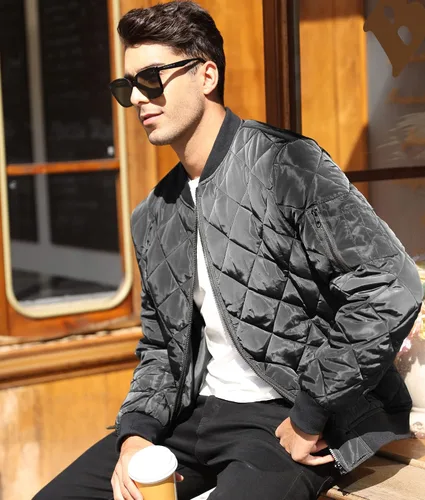 Vista 2 de Chaquetas de bombardero para hombre, acolchado de diamante, para otoño e invierno, abrigo ligero