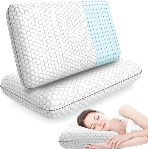 Vista 17 de CushyOasis Almohadas de cama para dormir, 2 piezas, espuma viscoelástica, tamaño King, color azul