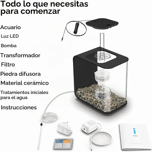 Vista 3 de biOrb Flow 15 - Acuario acrílico de 4 galones con luces LED blancas, moderno y compacto para exhibición en mesa o escritorio, negro Negro