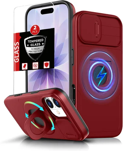 Vista 43 de Funda magnética para iPhone 11 Pro compatible con carga inalámbrica MagSafe, con 2 protectores de pantalla, anillo kickstand de 360° integrado +