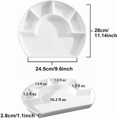 Vista 5 de Cinf Plato dividido de cerámica, bandeja de aperitivos cuadrante con Blanco-paquete de 1