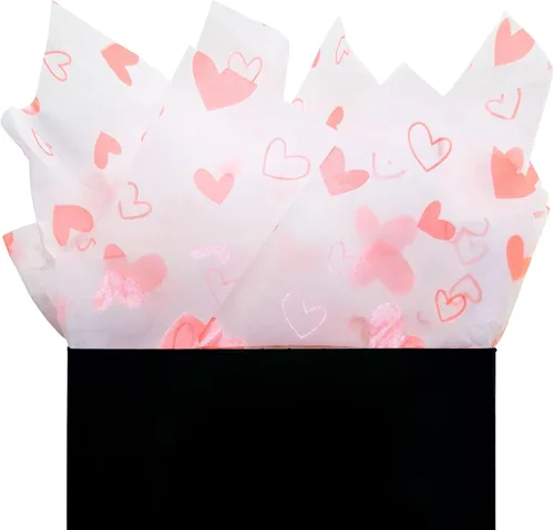 Vista 3 de MR FIVE 30 hojas de 20 x 28 pulgadas, color blanco con corazón rosa metálico a granel, papel de seda de corazones para bolsas de regalo, cumpleaños