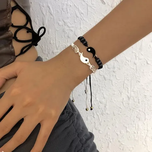 Vista 2 de Gangel Pulseras Yin Yang Tai Chi Bagua para pareja, novio, novia, amiga, hermana (1 par), Aleación de zinc+cuerda, Sin gemas.