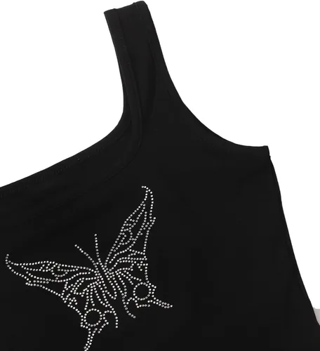 Vista 3 de Verdusa Camiseta corta sin mangas con cuello cuadrado y diamantes de imitación para mujer