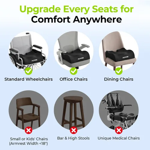 Vista 9 de AUVON Cojines antideslizantes para silla de ruedas con diseño delantero alto, trasero bajo y joroba, cojín de asiento ergonómico para optimizar