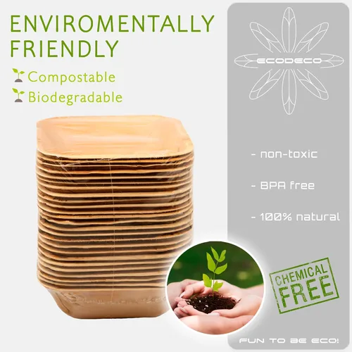 Vista 3 de ECODECO Cuencos cuadrados de hoja de palma, 50 platos naturales desechables de bambú de 5 pulgadas