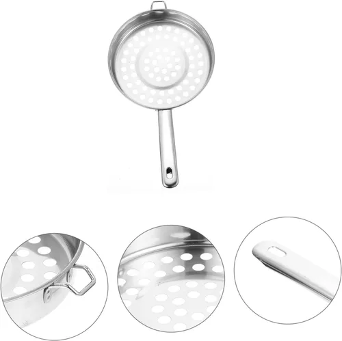 Vista 5 de Colador de fondo plano de acero inoxidable, cuchara de cocina de agujero grande para filtrar ollas calientes y camarones, colador de malla