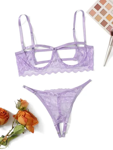 Vista 6 de SweatyRocks - Bralette de encaje transparente para mujer de 2 piezas sostén y panty