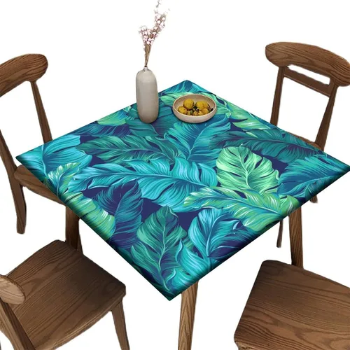 Vista 50 de Mantel redondo ajustable con borde elástico floral azul, mantel con borde elástico de estilo floral pastoral, almohadilla de mesa de poliéster