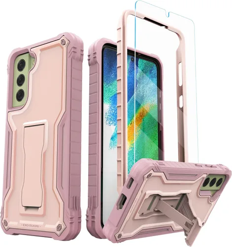Vista 10 de ExoGuard Funda para Samsung Galaxy S21 FE, funda de goma a prueba de golpes de cuerpo completo con protector de pantalla de vidrio templado y Verde