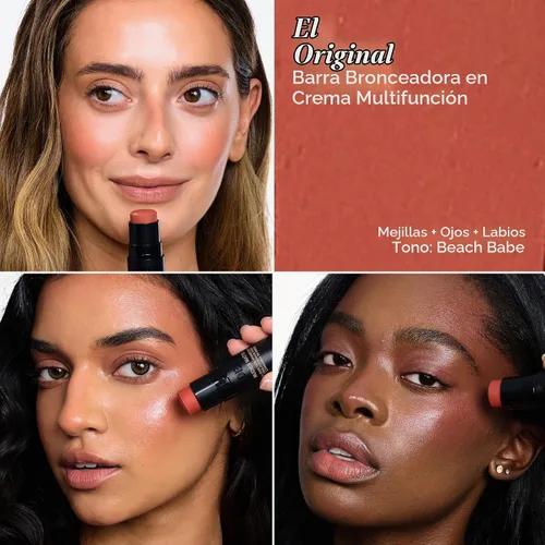 Vista 3 de Nudestix Nudies Bronze All Over Matte Bronzing Stick – 3-in-1 Cream Bronzer for Cheeks, Eyes & Lips with Built-In Brush Natural Contour & beach