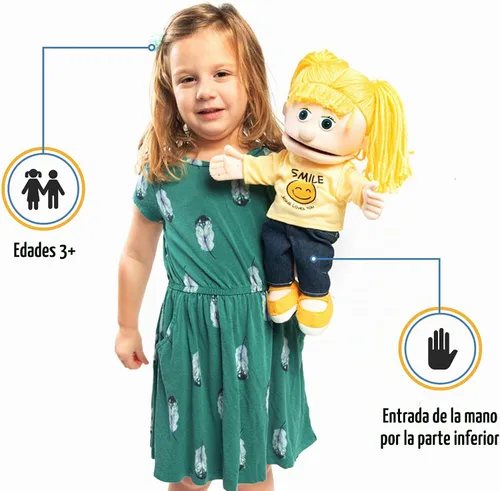 Vista 2 de Sonrisa Jesús te ama, chica melocotón, marioneta de mano del ministerio cristiano de 14 pulgadas