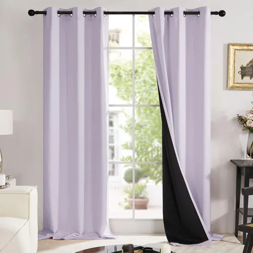 Vista 53 de Deconovo Cortinas opacas 100% con forro negro, cortinas con ojales aisladas térmicamente que reducen el ruido, doble capa para oscurecer