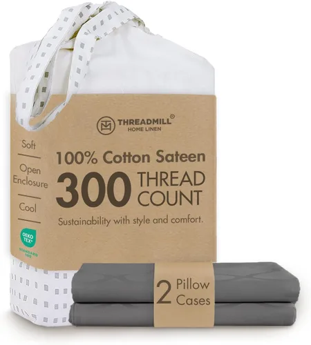 Vista 17 de Threadmill Juego de fundas de almohada tamaño king de 2 piezas - 100% algodón puro de 300 hilos, tejido de satén beige - Fundas de almohada ultra