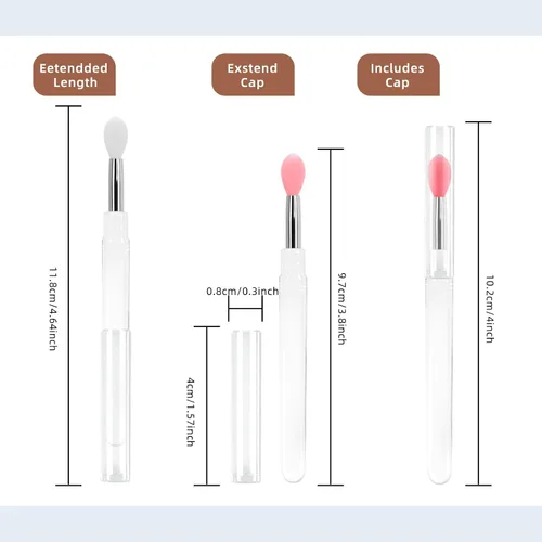 Vista 4 de Cepillo de labios de silicona, 4 varillas de brillo de labios rosa con tapa, cerdas de silicona suaves, 6 pulgadas de longitud, para brillo