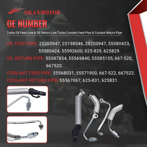 Vista 3 de OKAY MOTOR Línea de alimentación de aceite Turbo y línea de retorno de aceite Turbo Tubo de alimentación de refrigerante y tubo de retorno