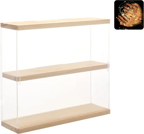 Vista 13 de NONEMEY Caja de exhibición de acrílico transparente con base de madera de 2 niveles, 3 niveles, 12/24 compartimentos, caja de almacenamiento