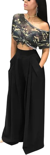 Vista 3 de SHINFY Pantalones elásticos de pierna ancha para mujer S-3XL