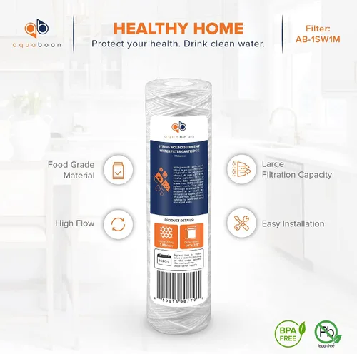 Vista 4 de Aquaboon Whole House - Filtro de agua para heridas de 1 micrón, cartucho de 10 x 2.5 pulgadas para repuesto de filtro de agua de pozo compatible
