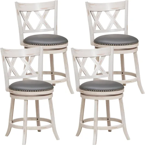 Vista 9 de COSTWAY Juego de 2 taburetes de bar para isla de cocina, taburetes giratorios de altura de mostrador sin brazos de 25.5 pulgadas con asiento