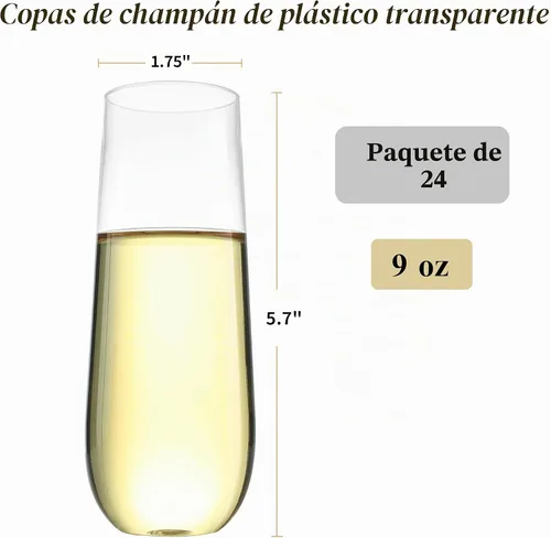 Vista 2 de Bestluck - Juego de 24 copas de champán de plástico transparente sin tallo de 9 onzas